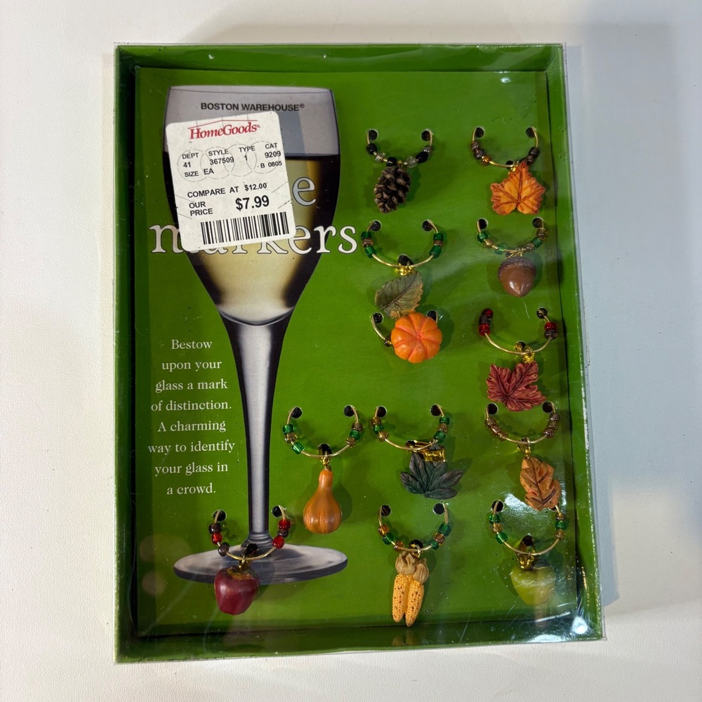 Boston Warehouse Harvest Bounty Wine Marker Set 12pc Fall Autumn Thanksgiving